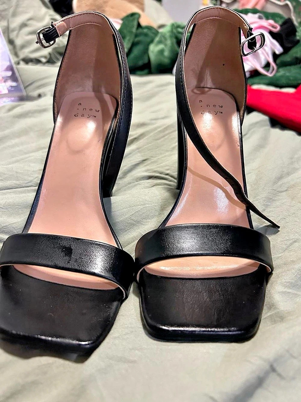 A New Day Shannon Heels Black Ankle Strap Block Heel Sandals